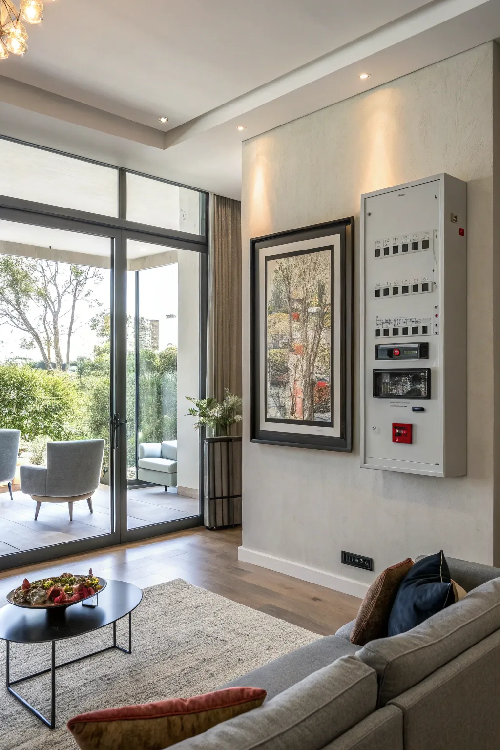 Wall art provides an elegant and seamless way to hide electrical panels.