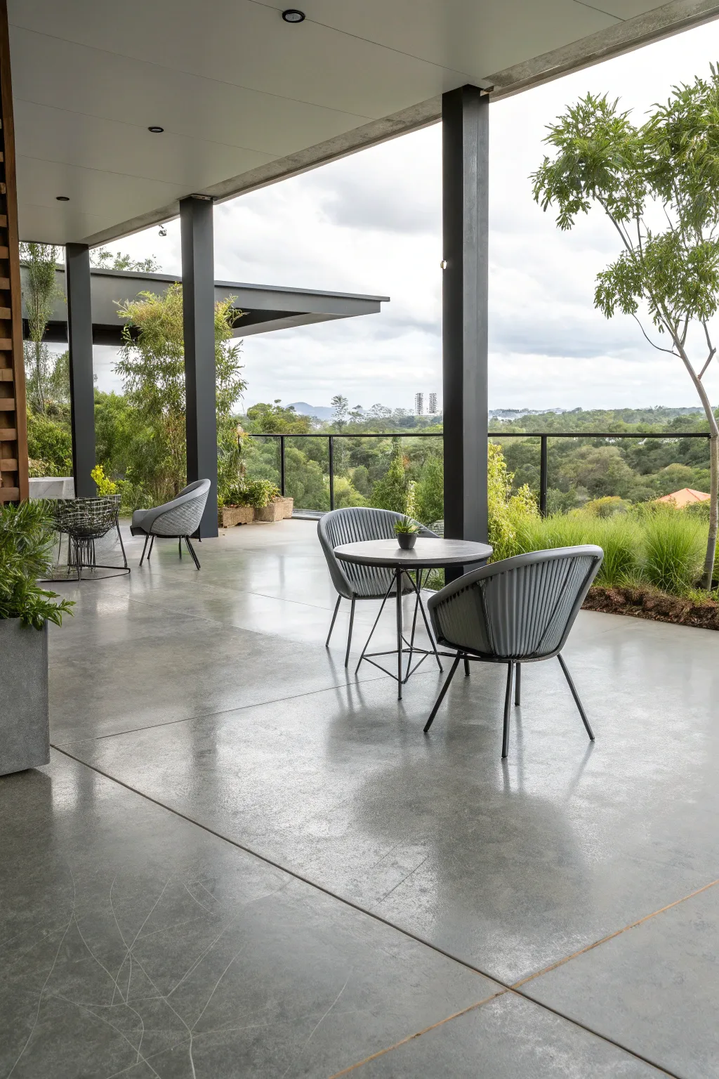 Concrete flooring offers a modern and sleek look.