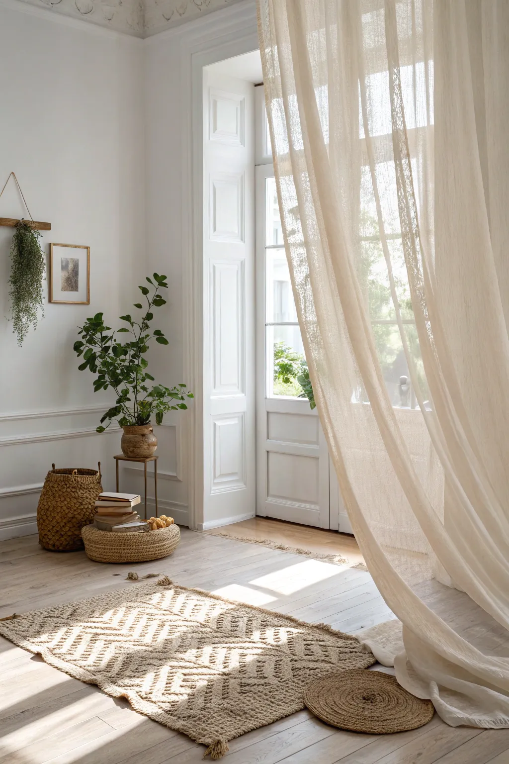 Embrace the serenity of spring with ethereal fabric drapes creating a dreamy indoor backdrop.
