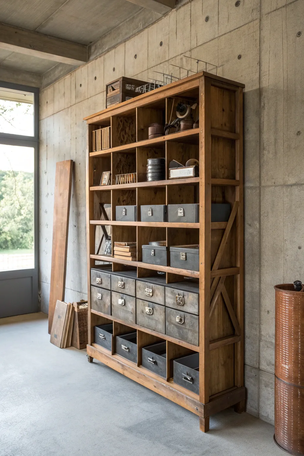 Transform your space with industrial elegance: a perfect blend of style and organization.