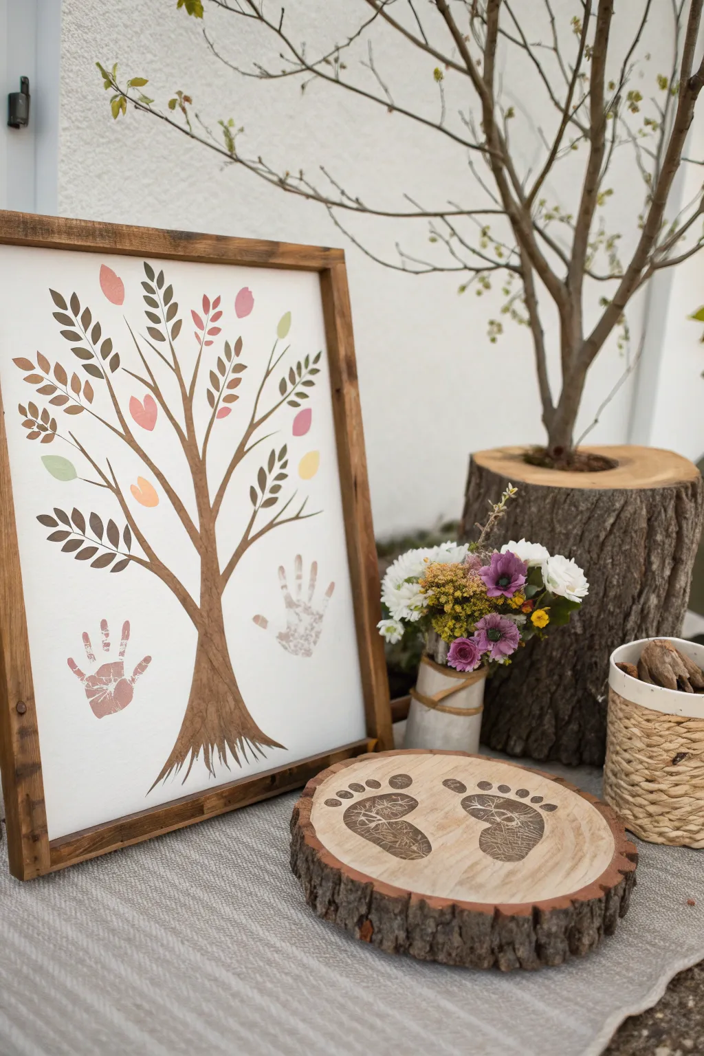 Capture the beauty of changing seasons with your little one's footprints and handprints.