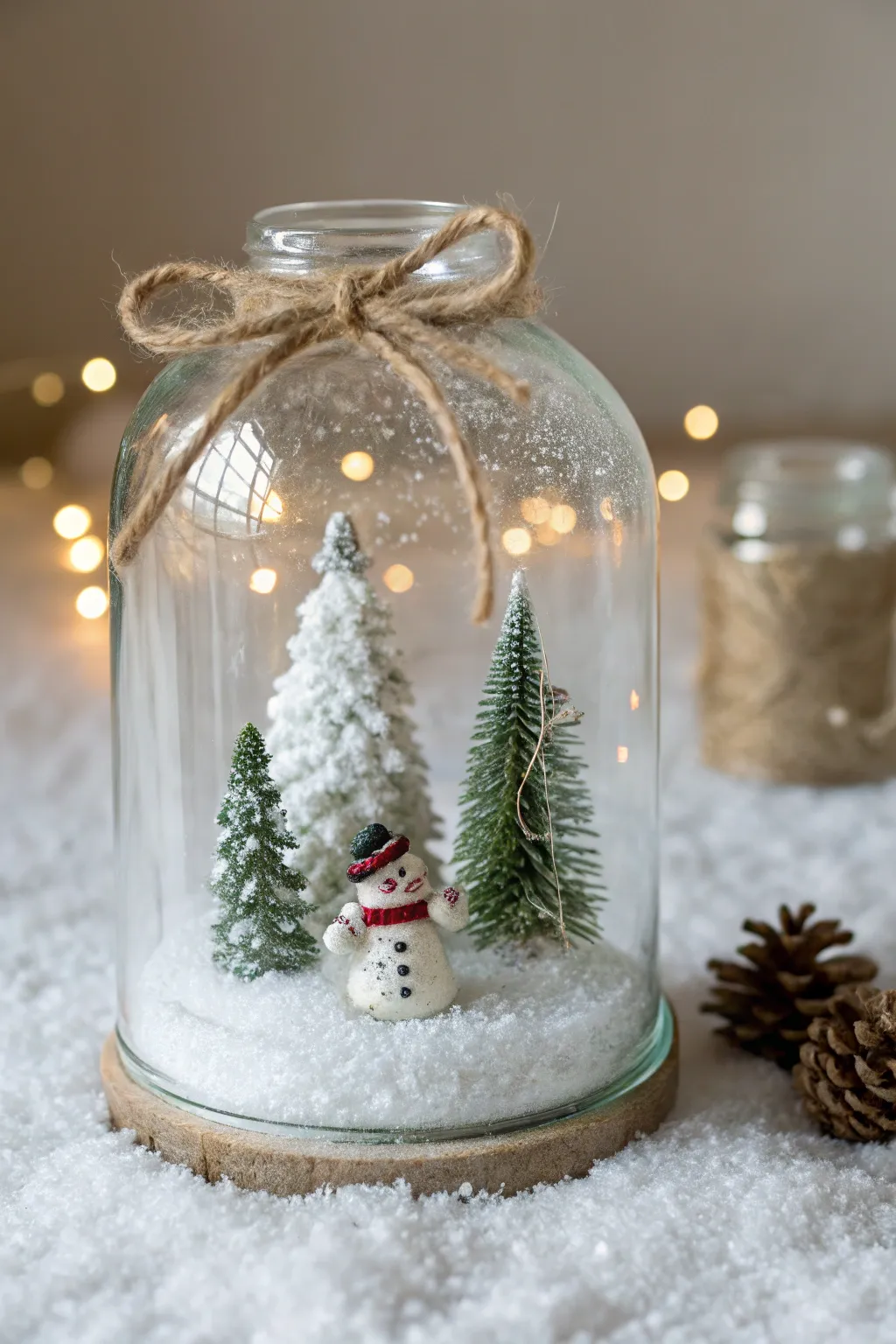 Create a serene winter wonderland in a jar—no water required! #CraftedElegance #MinimalistMagic