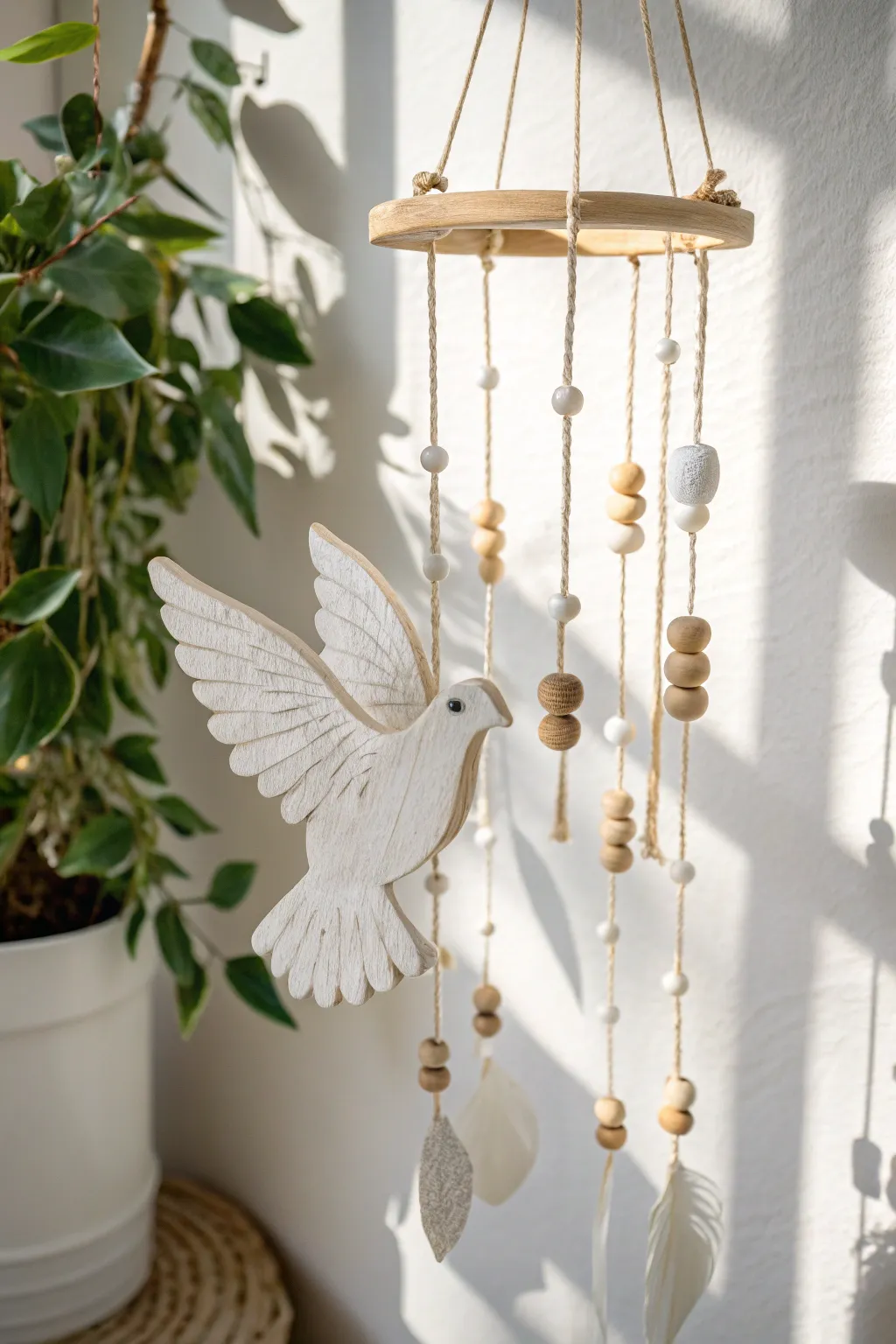 Embrace serenity with this handcrafted dove mobile, a symbol of peace and simplicity.