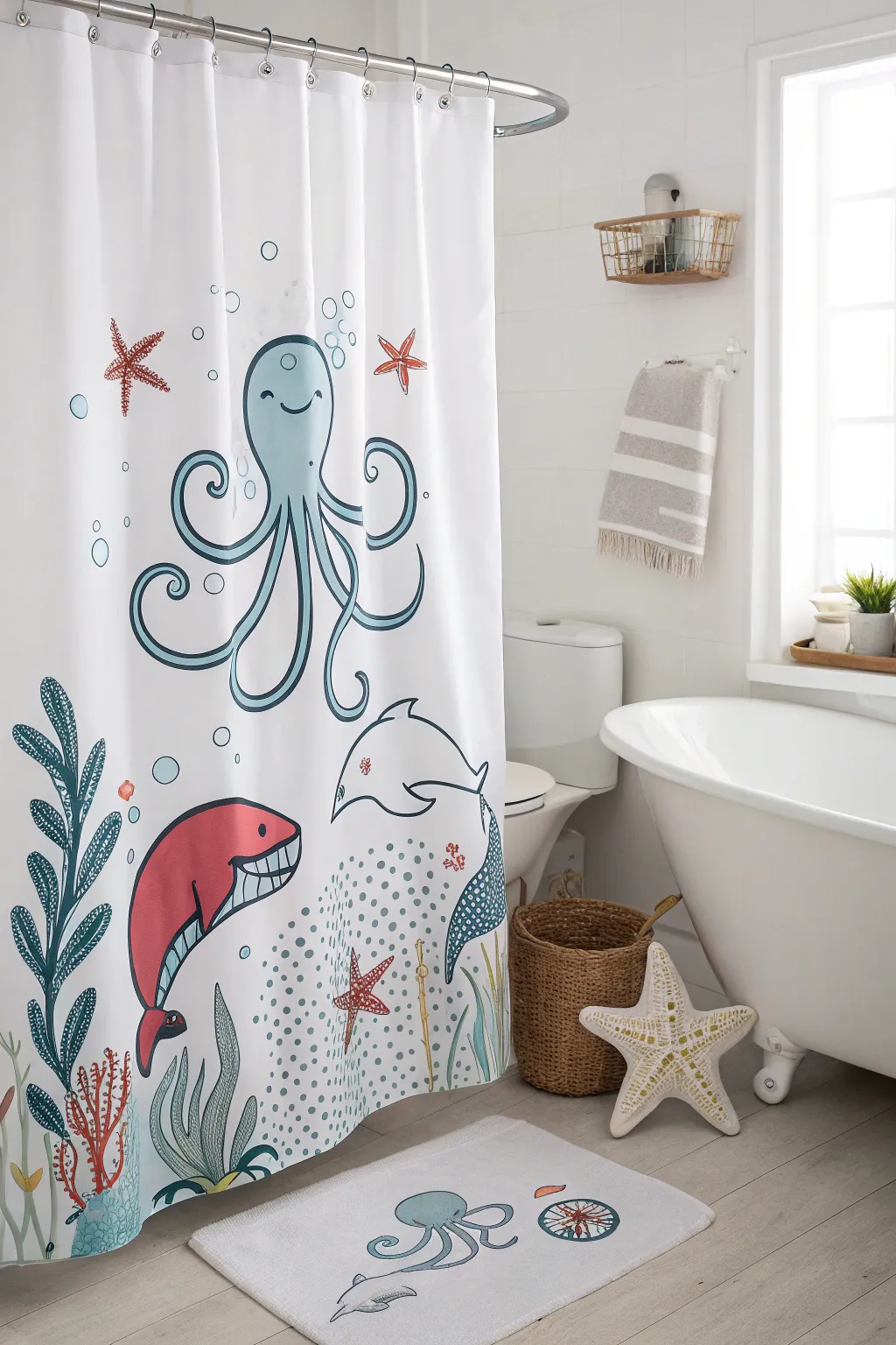 Transform your bathroom into a whimsical oceanic retreat with kawaii sea creatures!