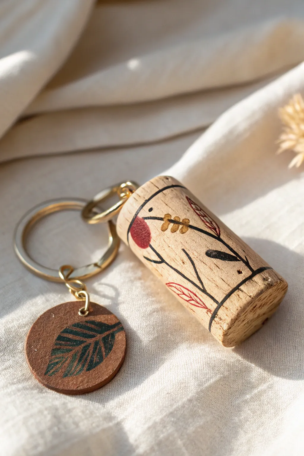 Elevate your keys with eco-chic charm: Upcycled wine cork keychains.