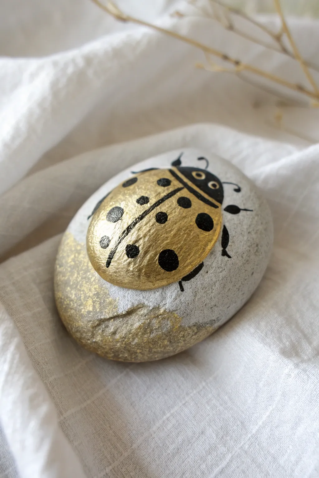 Discover the chic allure of metallic ladybug rocks – where simplicity meets shimmer.
