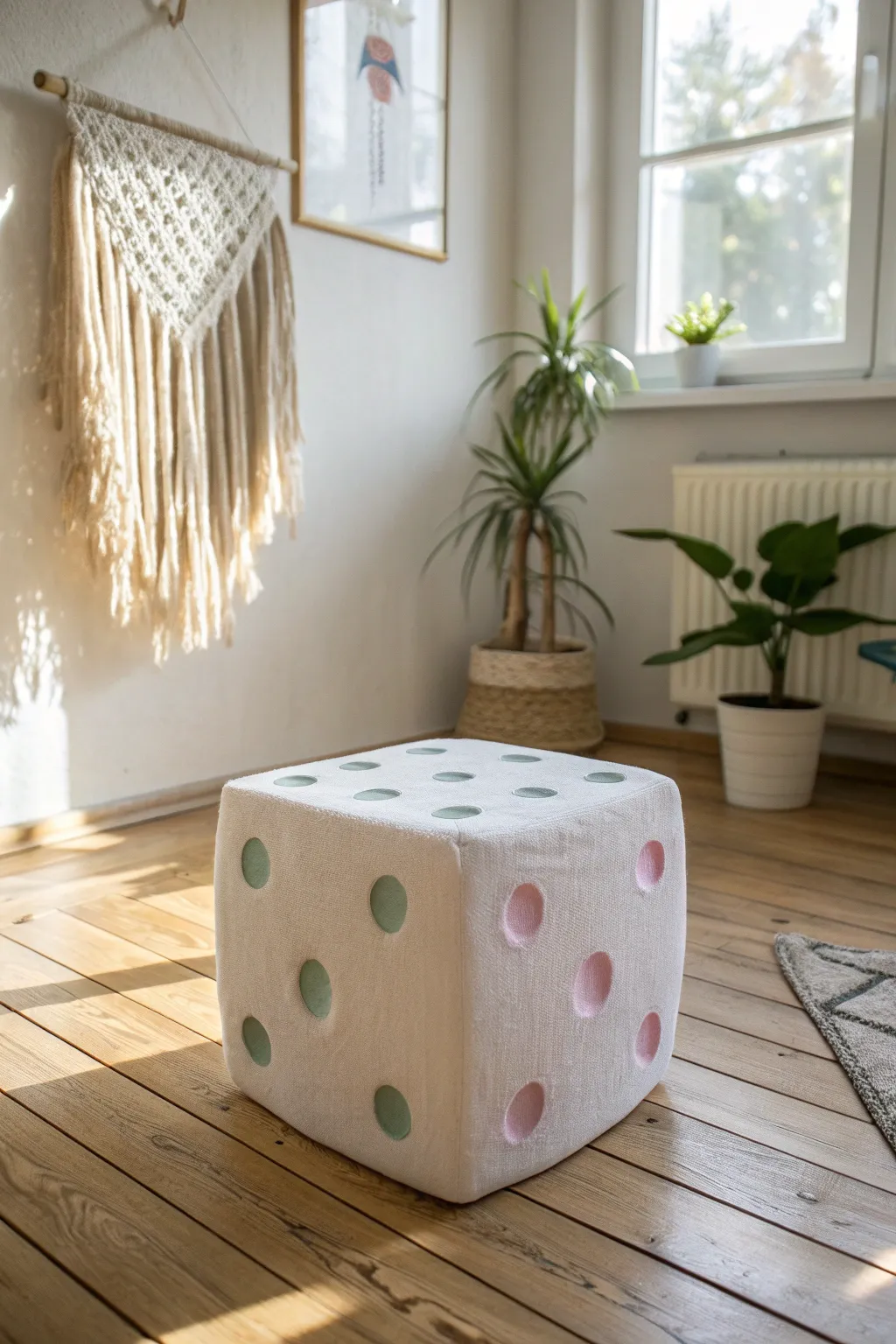 Roll into fun with this handcrafted giant dice, bringing a playful twist to minimalist spaces.