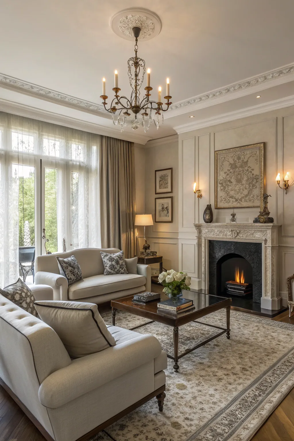 A harmonious blend of modern and traditional styles creates a timeless living room.