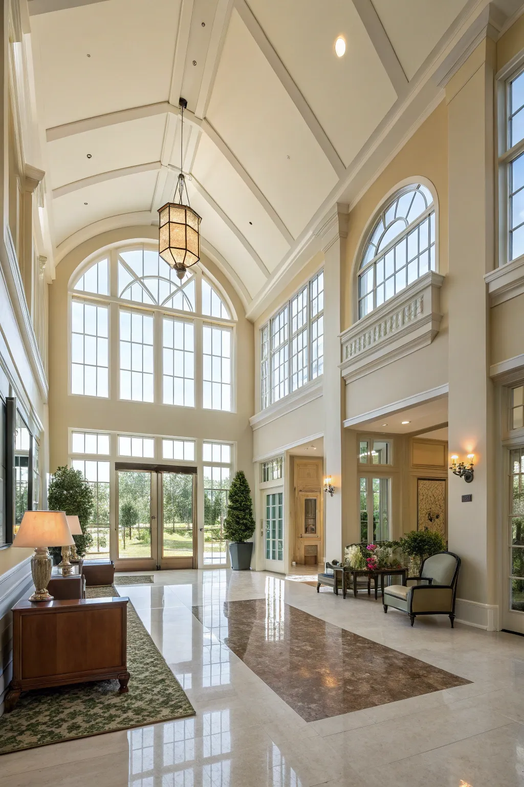 A lobby designed to feel open and airy.