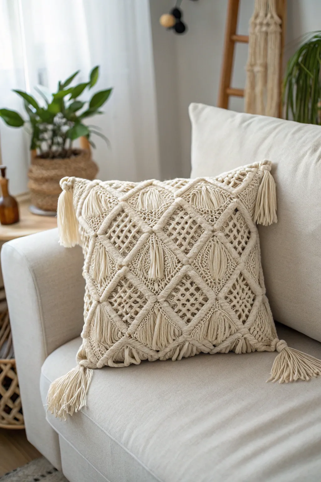 Add a touch of handmade elegance with this exquisite macrame pillow cover—perfect for a cozy, minimalist home.
