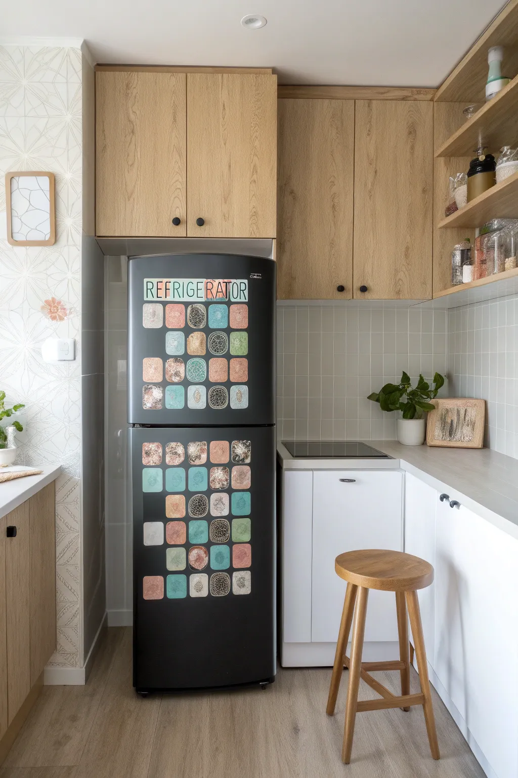 Elevate playtime with magnetic tiles on the fridge—where style meets creativity!