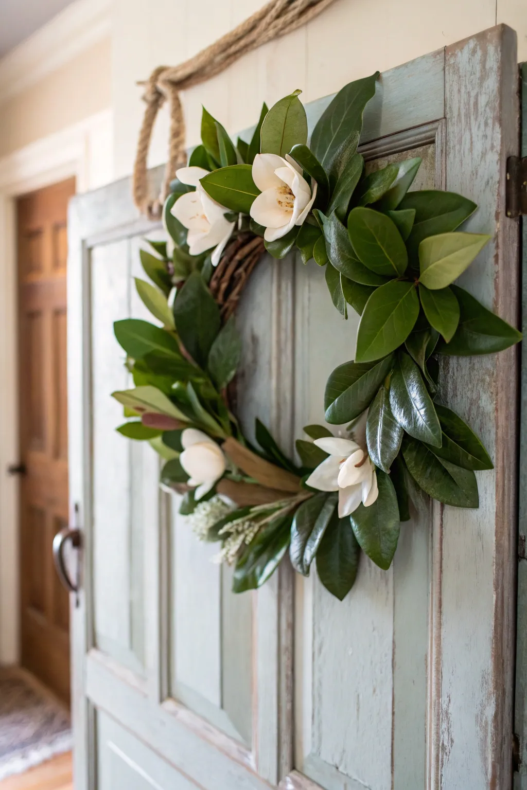 Add a touch of natural elegance to your space with a handcrafted mini magnolia wreath.