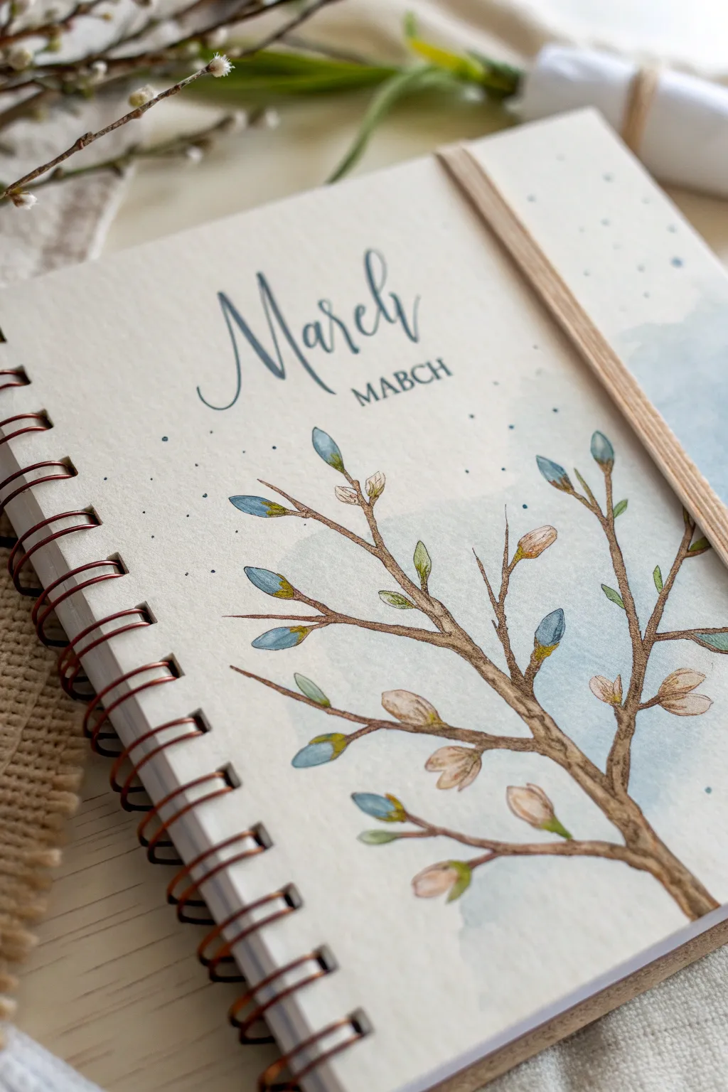 Embrace the beauty of seasonal change with this March bullet journal cover, where winter meets spring in a dance of cool and warm hues.