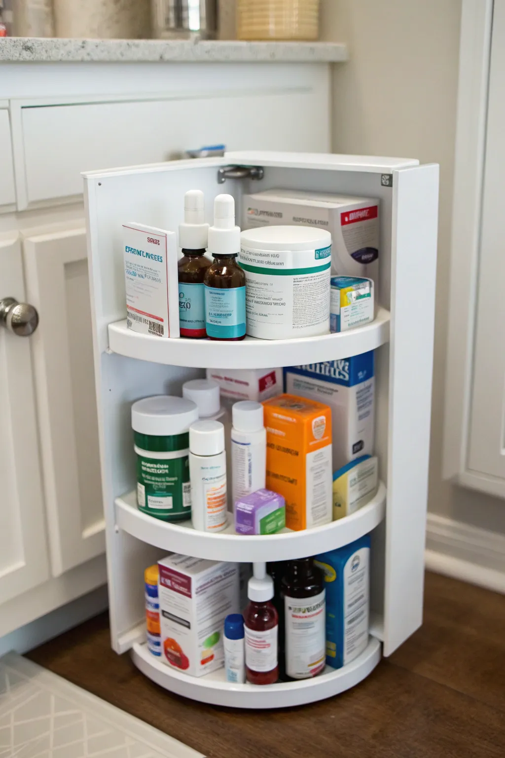 A rotating organizer brings all your items within easy reach in tight spaces.