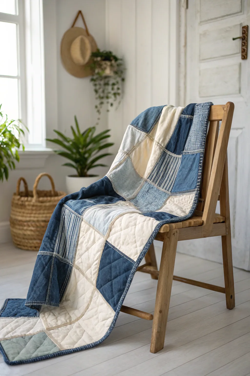 Embrace the beauty of textures with this memory quilt masterpiece, where denim meets cotton in perfect harmony.