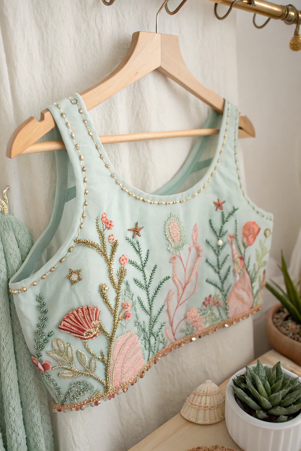 Embrace the ocean's whimsy with a Floral Fantasy mermaid top, where seaweed-inspired designs meet coral-like elegance. 🌿🌊✨
