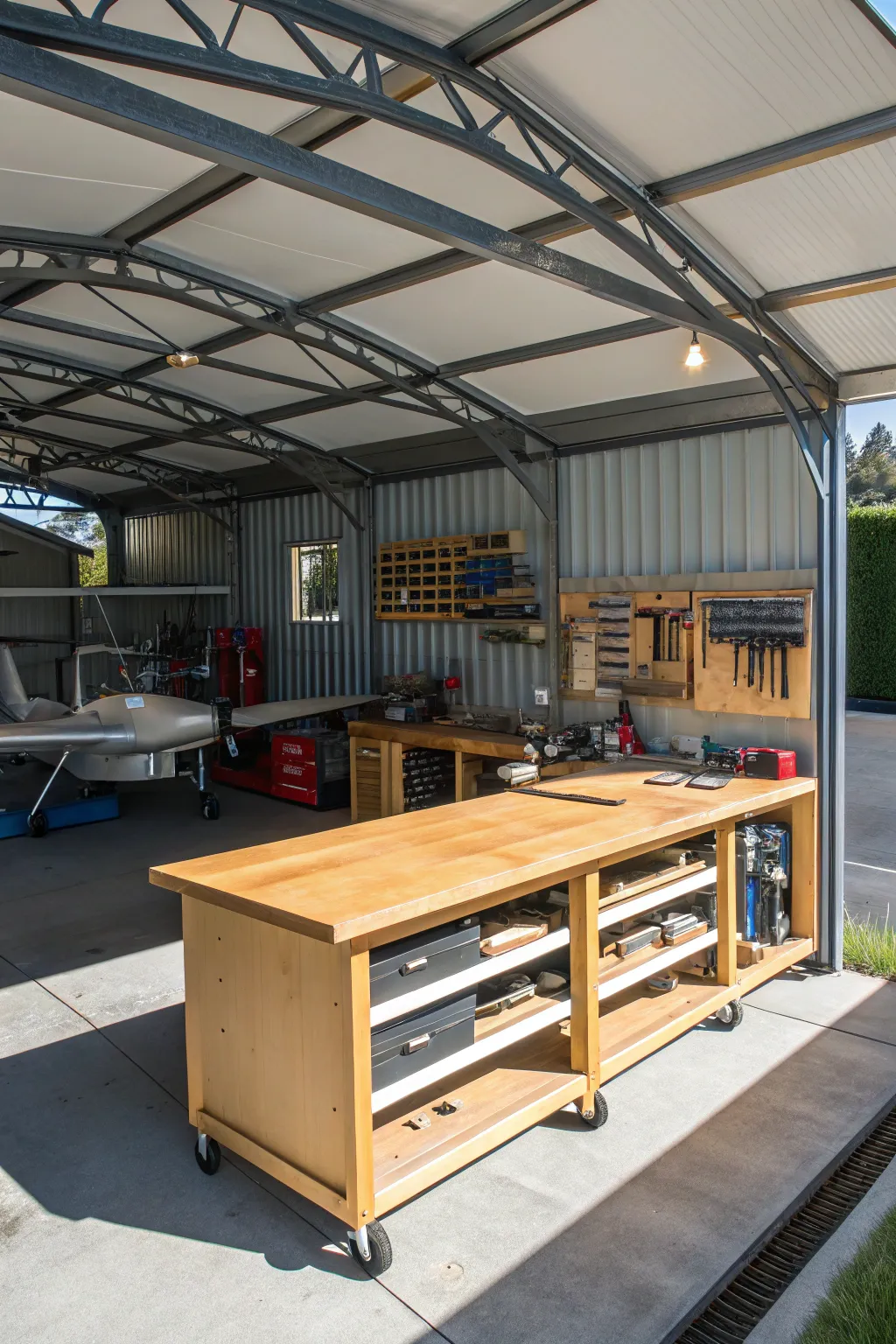 Transform your carport into the ultimate hobby hub – where metal meets creativity.