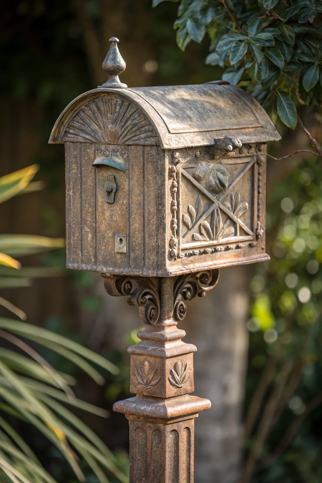 Discover the timeless elegance of a weathered metal mailbox post—where craftsmanship meets vintage allure.