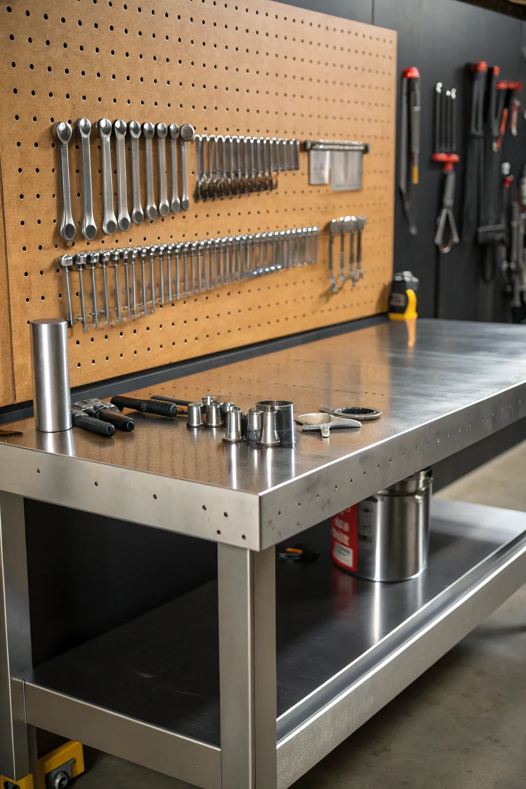 Efficiency meets elegance: Elevate your workshop with a stylish pegboard backdrop.