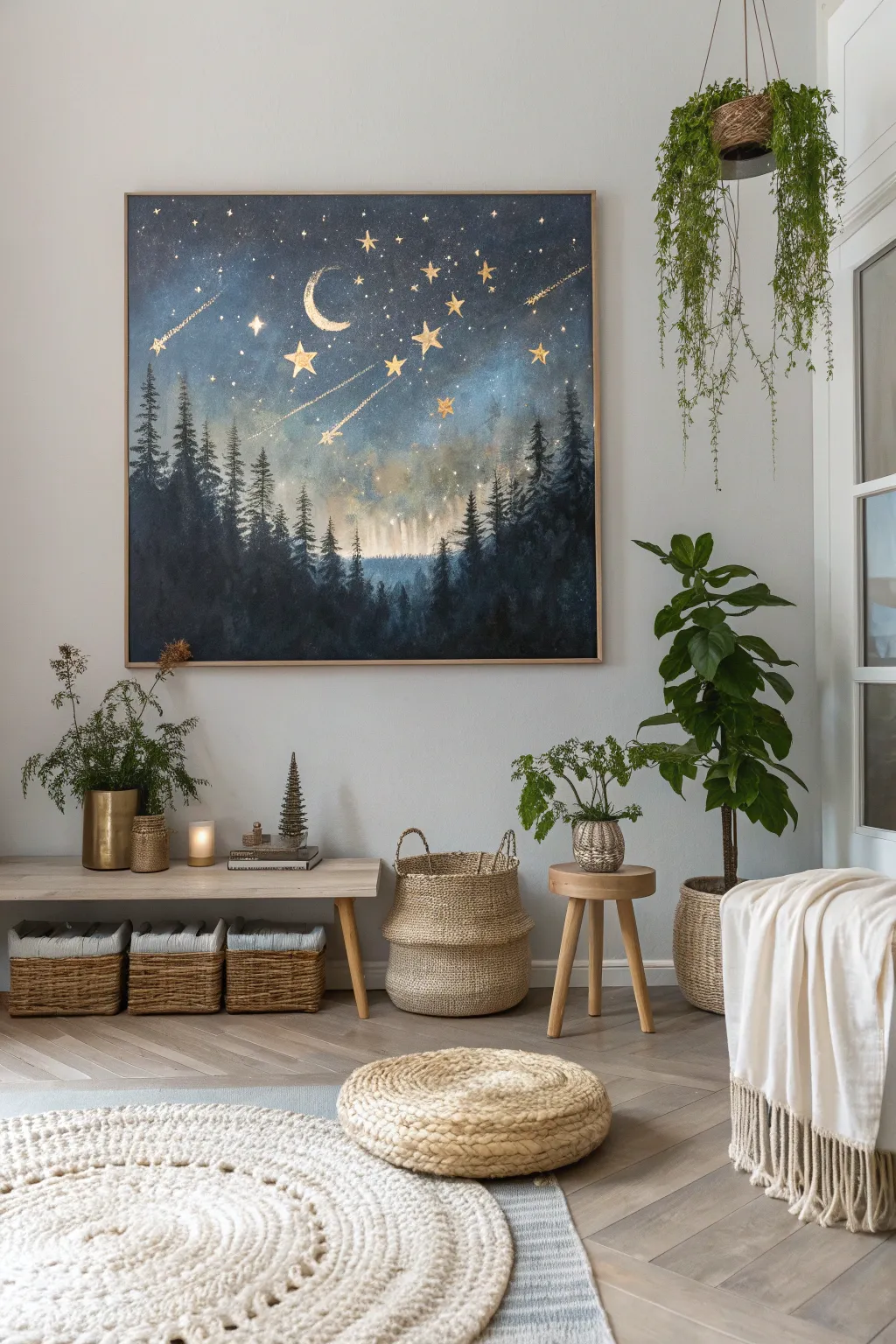 Bring the cosmos into your home with a shimmering night sky masterpiece. #CelestialDecor #ScandiBohoStyle