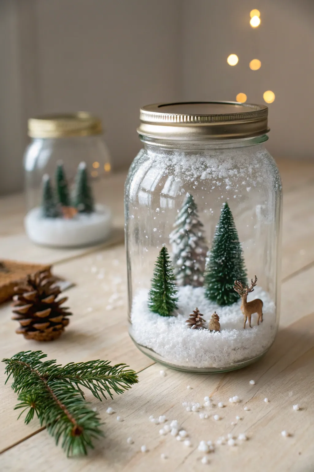 Transform your space with this enchanting waterless snow globe, where minimalist elegance meets winter magic.
