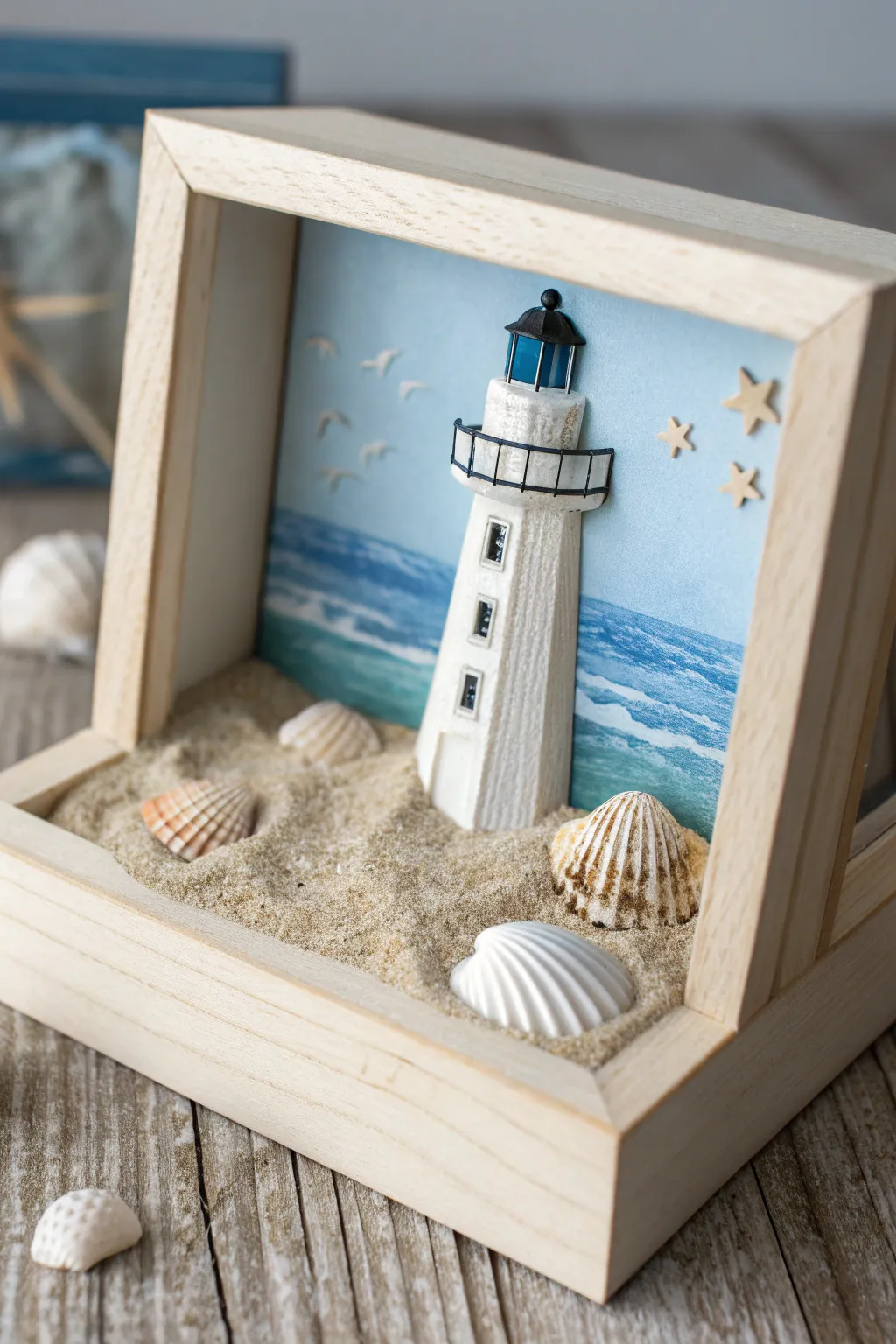 Bring the serene beauty of the seaside into your home with this minimalist shadow box delight.