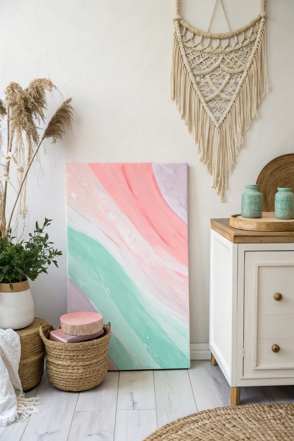 Embrace the serene elegance of pastel dreams with this minimalist masterpiece.