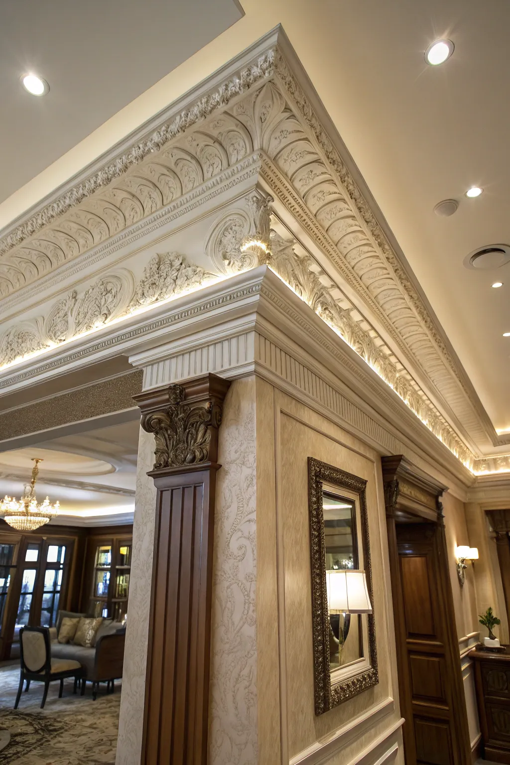 Precisely crafted crown molding in a sophisticated room.