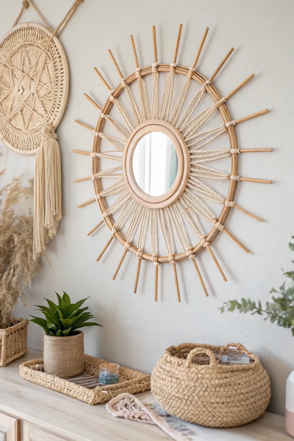 Transform your space with this elegant DIY starburst mirror, a perfect blend of mid-century charm and modern minimalism.