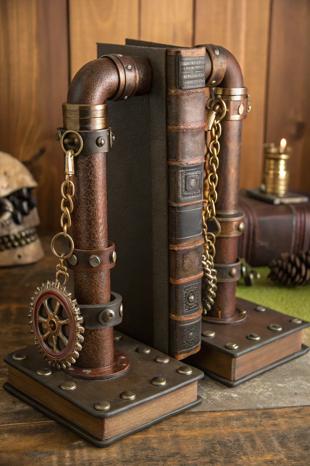 Elevate your library with these handcrafted steampunk bookends, where industrial charm meets vintage elegance.