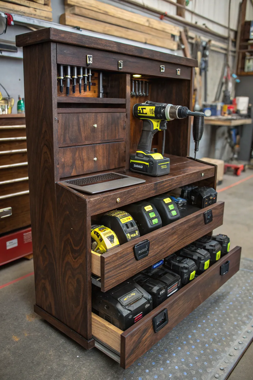 Elevate your craftsmanship with a bespoke mobile power tool station—where organization meets innovation.