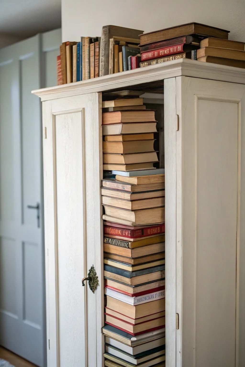 Books adding a literary touch to an armoire.