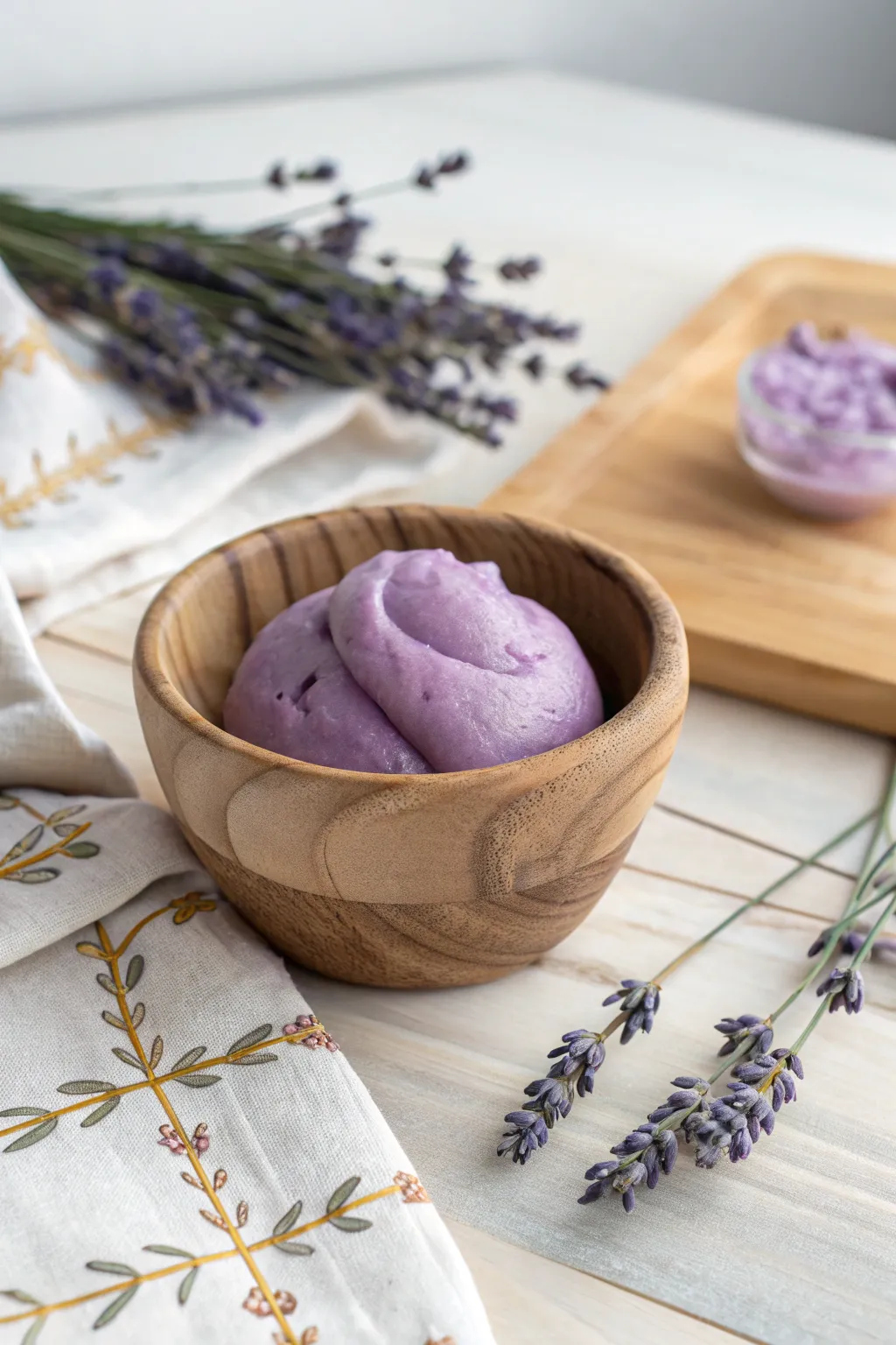 Crafting calm: Homemade lavender playdough for a soothing 'Mommy & Me' activity.