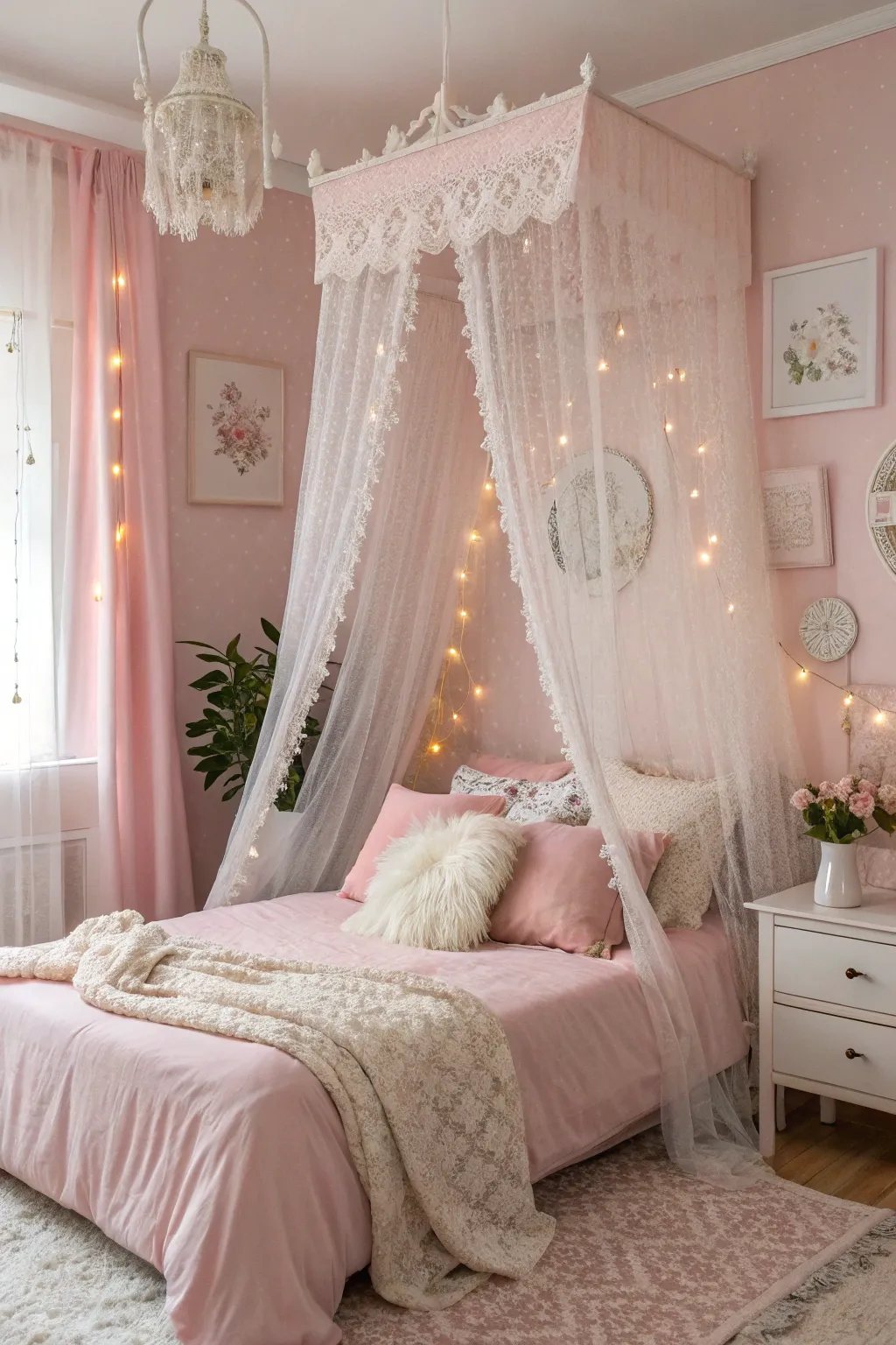 A pastel pink paradise that exudes tranquility and charm.