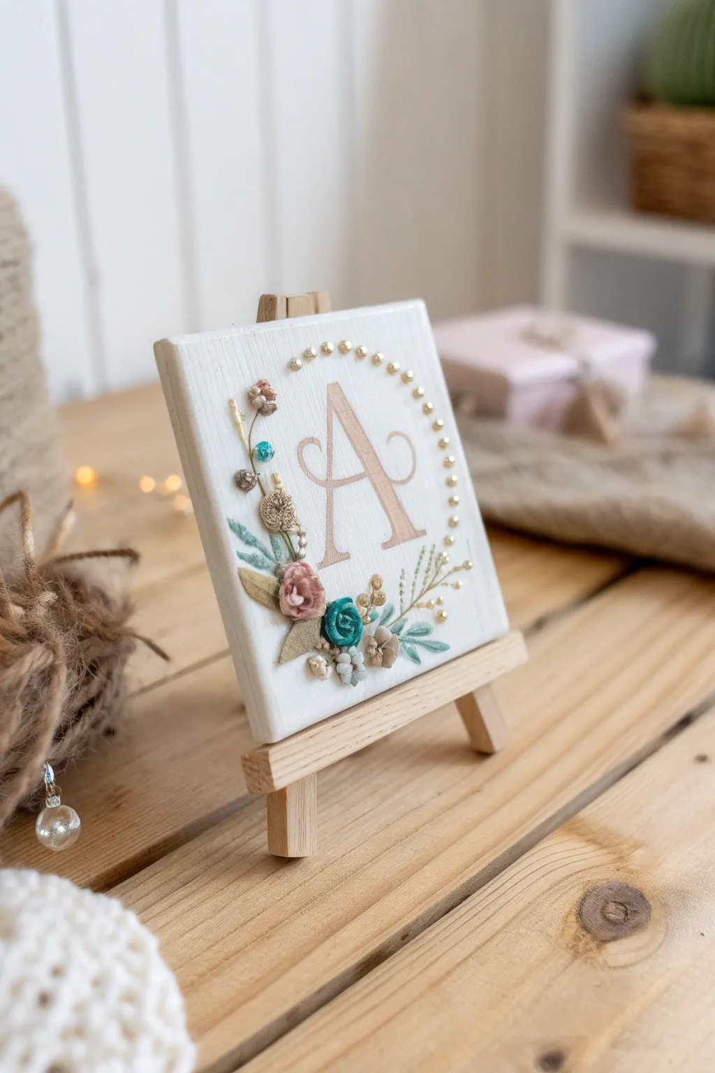 Elevate your monogram with boho-inspired jewel embellishments for a touch of playful elegance.