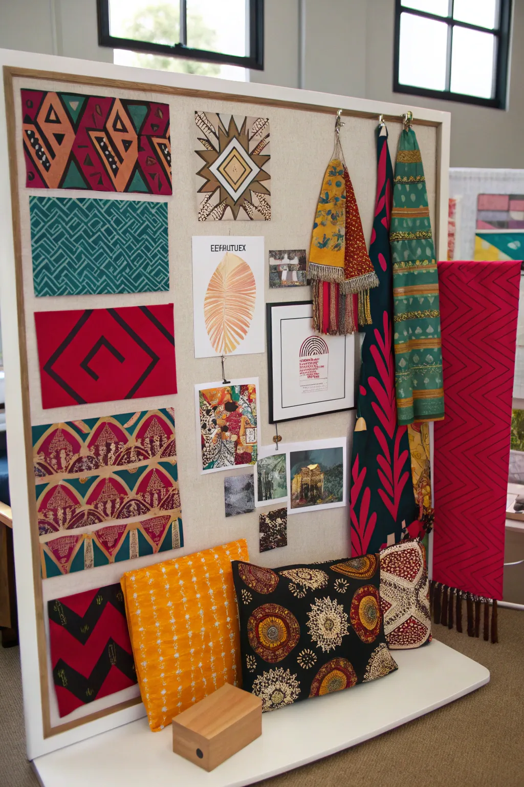 Eclectic mood board full of vibrant and contrasting elements.