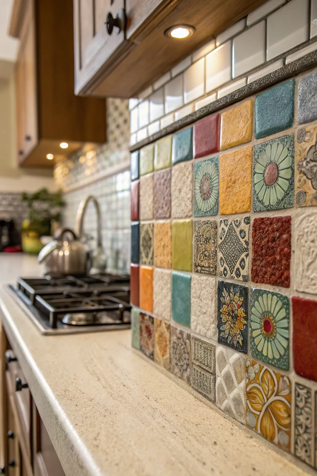 A blend of materials adds depth to the kitchen design.