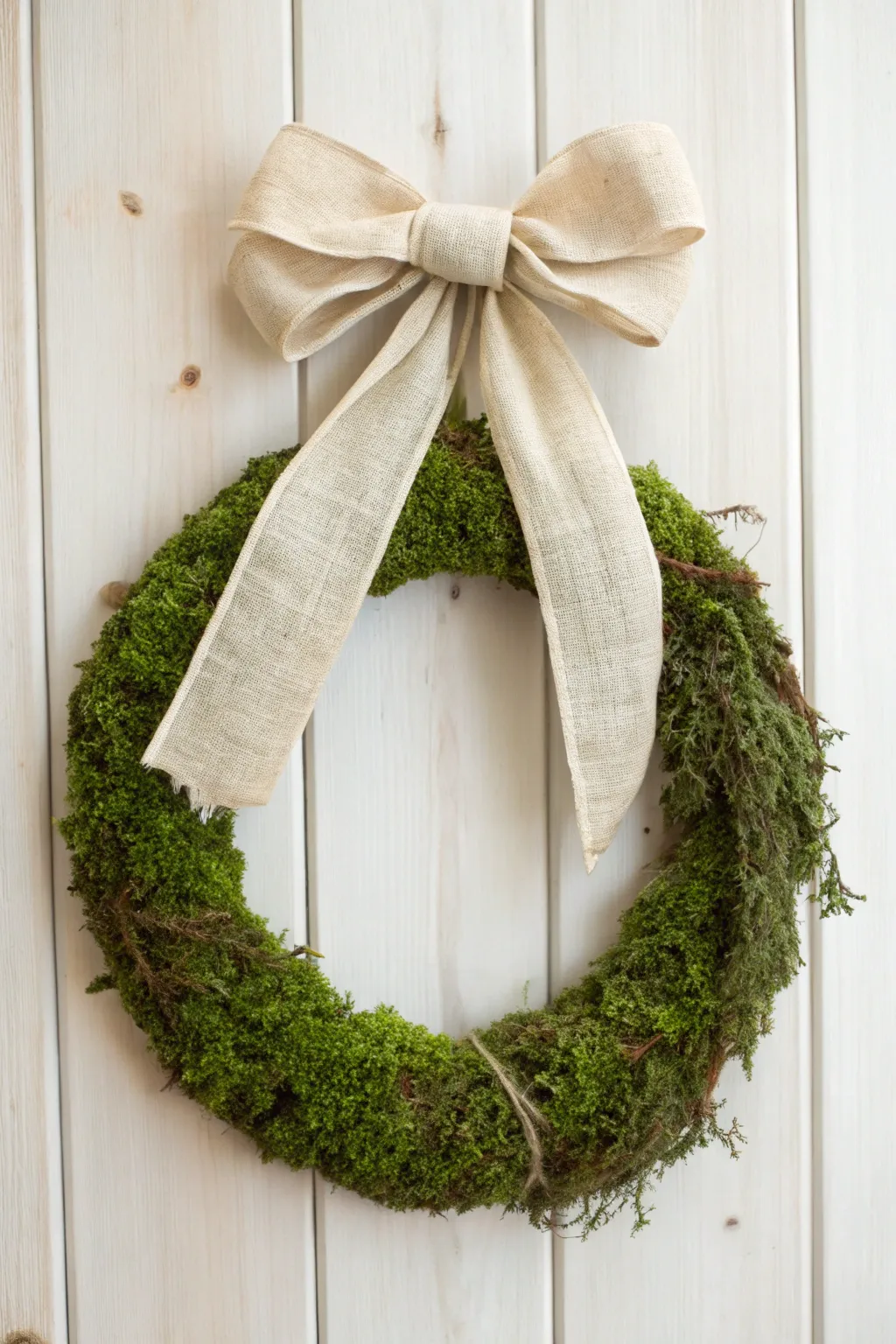 Embrace nature's elegance with a ribbon-wrapped moss wreath, where simplicity meets sophistication.