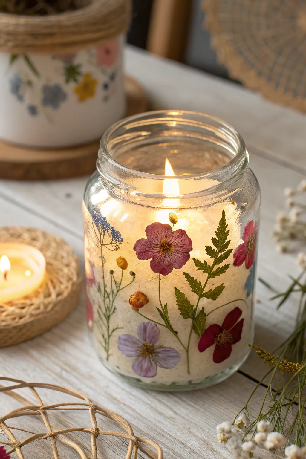Create a serene sanctuary with this DIY pressed flower candle holder, perfect for Mother's Day relaxation.
