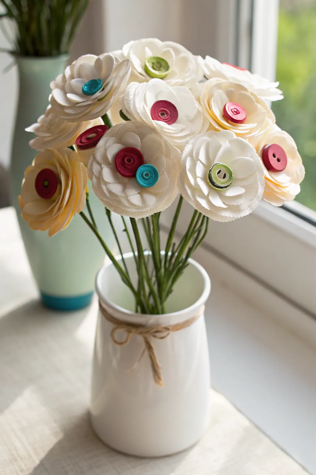 Add a playful twist to your Mother's Day bouquet with charming button centers, perfect for a touch of creativity and love.