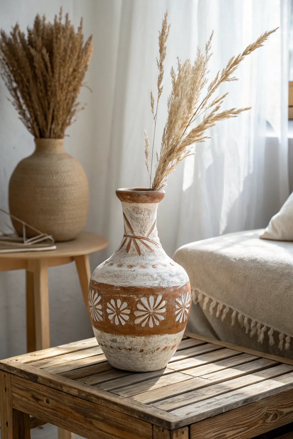 Transform your space with a rustic clay finish on glass vases—where minimalism meets natural beauty.