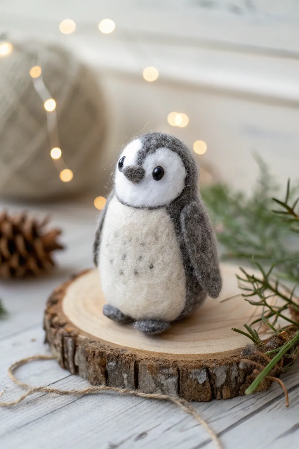 Charming and whimsical, this needle felted penguin adds a playful touch to your holiday decor.