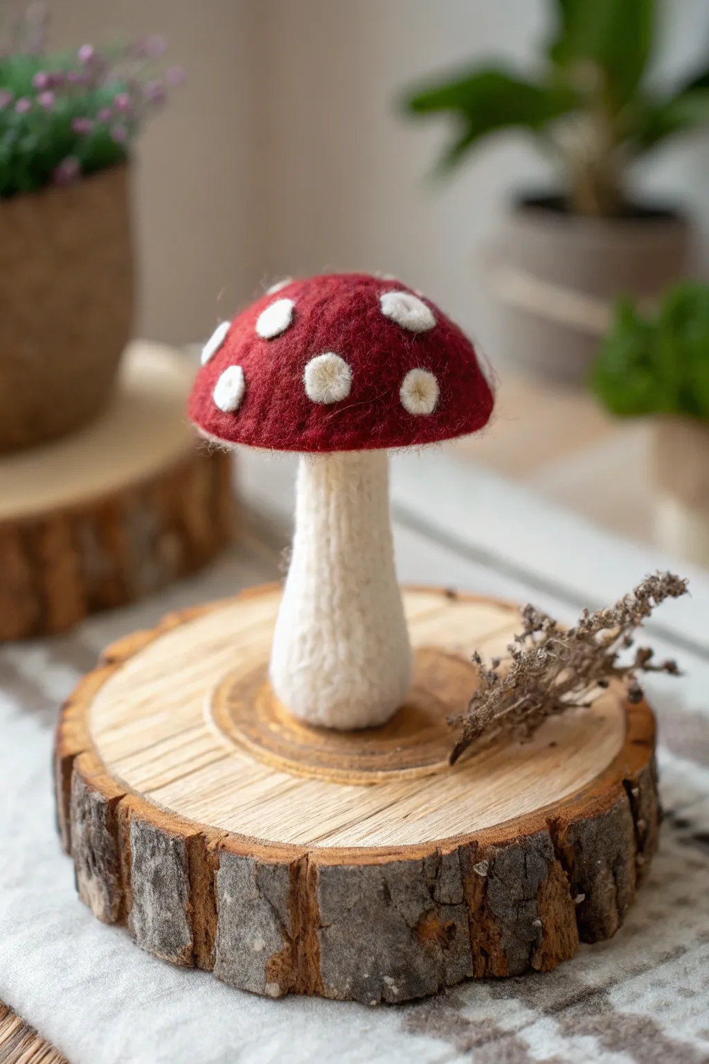 Bring a touch of fairy-tale magic to your home with this charming felted mushroom.