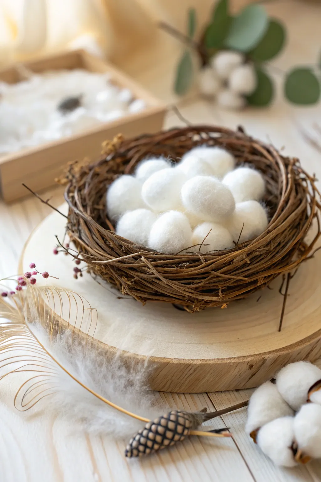 Embrace simplicity and imagination with these whimsical cotton ball cloud nests – perfect for little storytellers!
