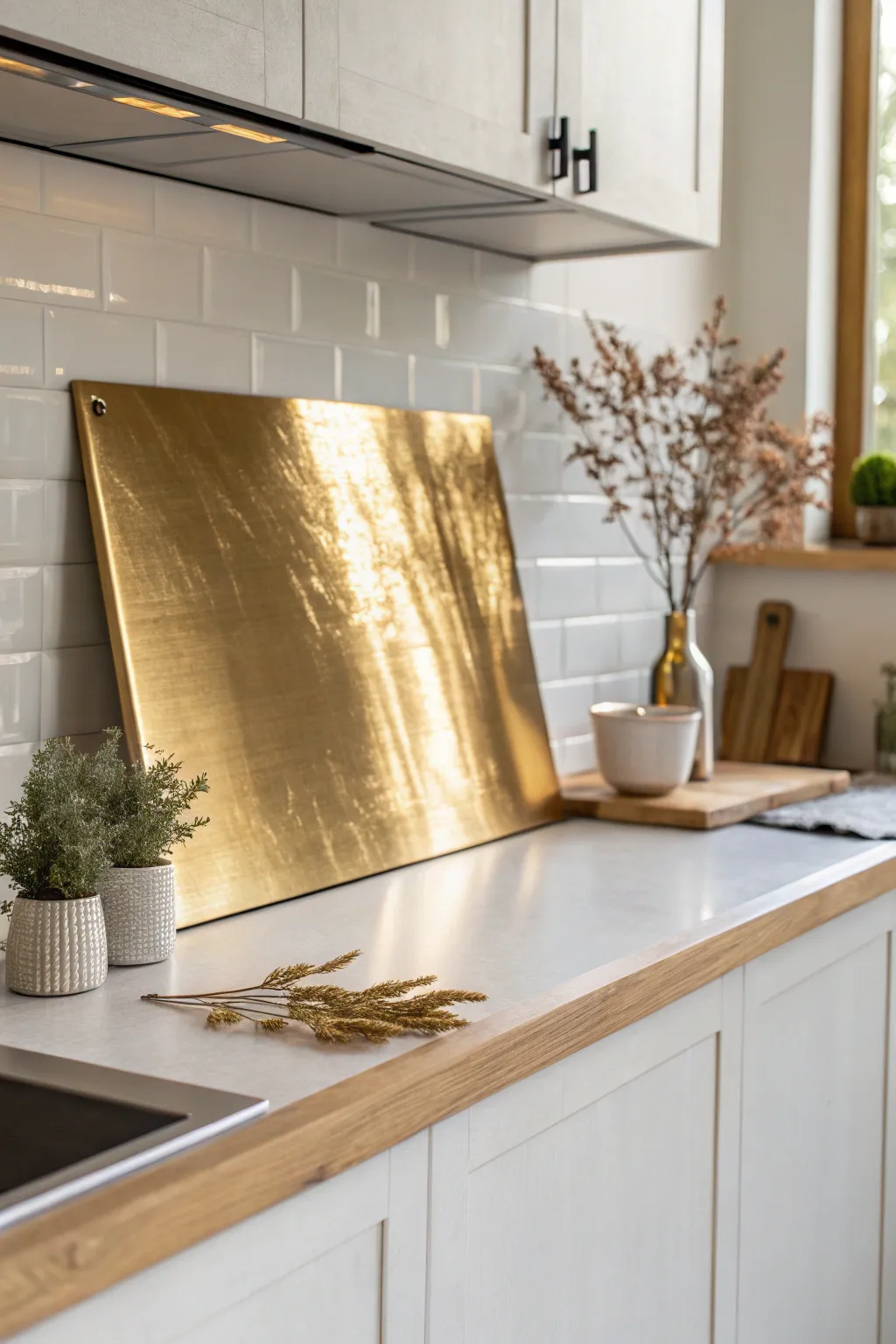 Elevate your kitchen with a touch of metallic elegance and minimalist charm.