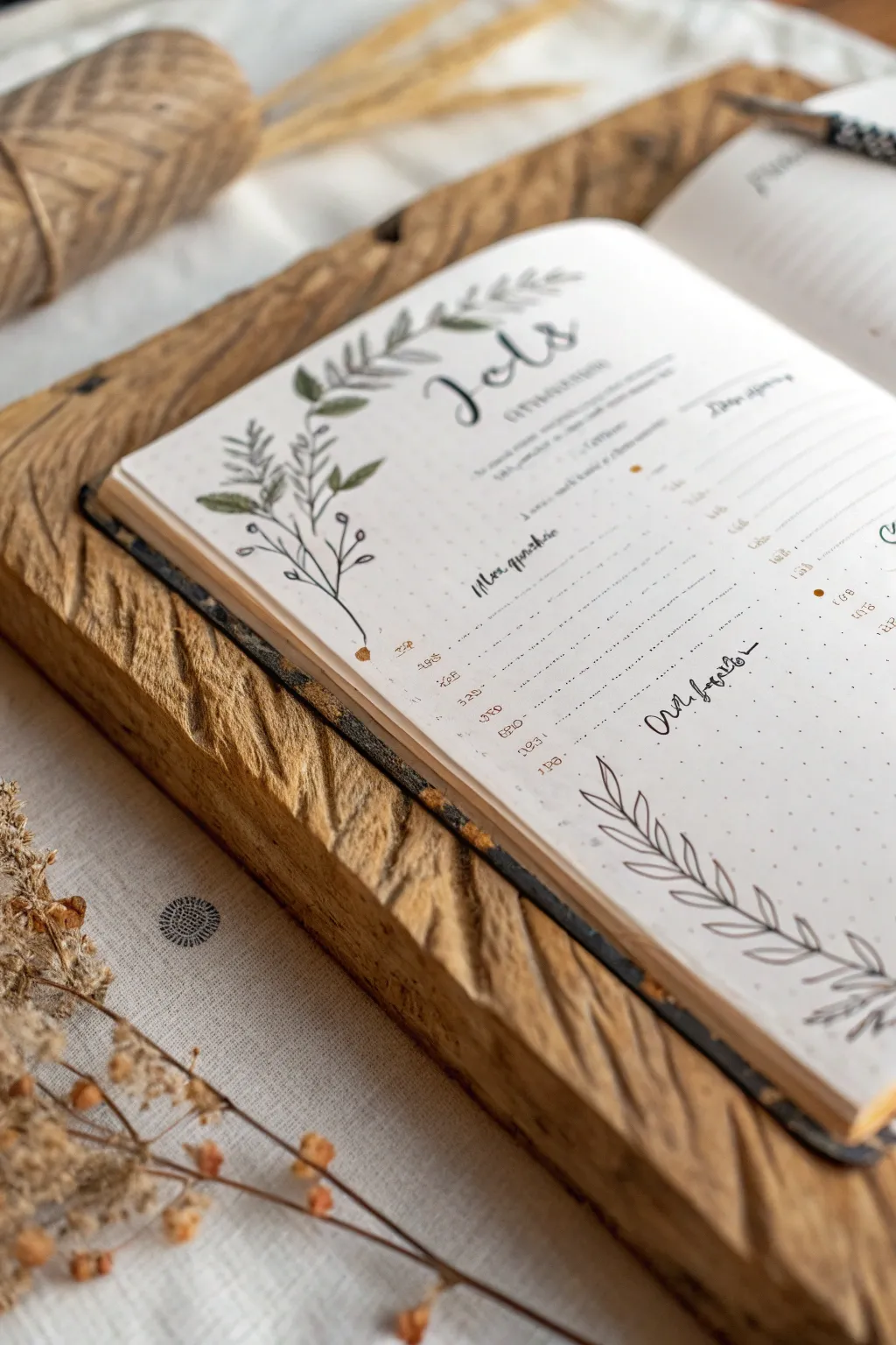 Embrace simplicity and natural beauty with rustic wooden borders for your November bullet journal.