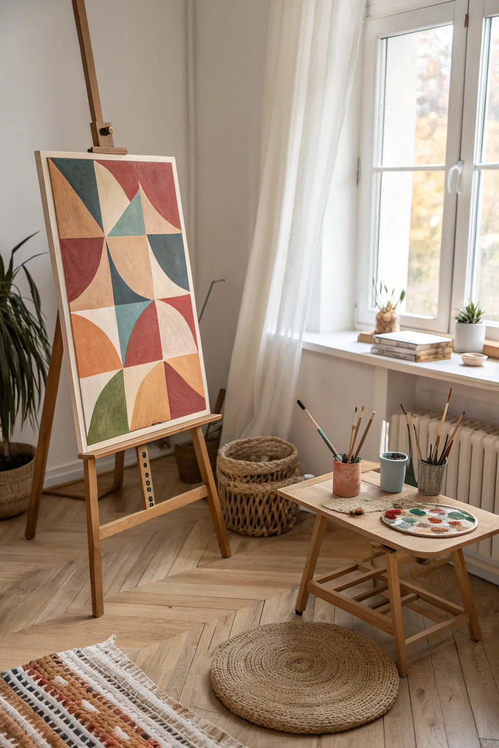 Explore the beauty of abstraction with geometric shapes and harmonious colors. Perfect for beginners seeking creative simplicity.