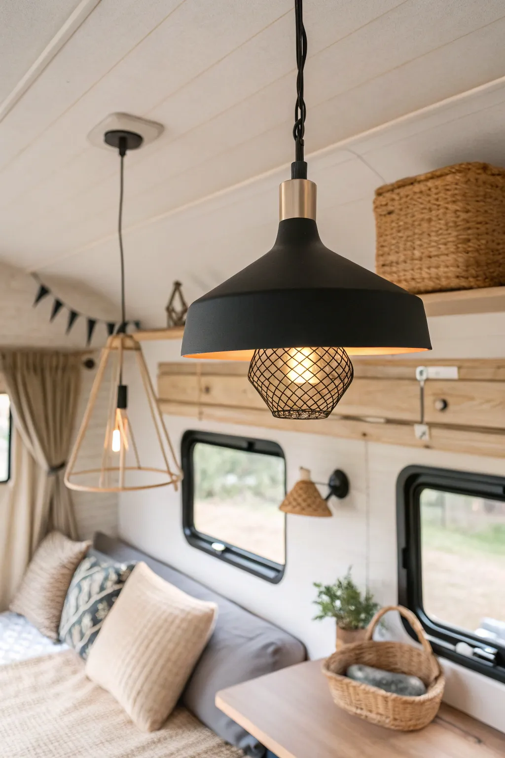 Illuminate your camper's charm with a touch of modern elegance. ✨ #CamperRemodel #ScandiBoho
