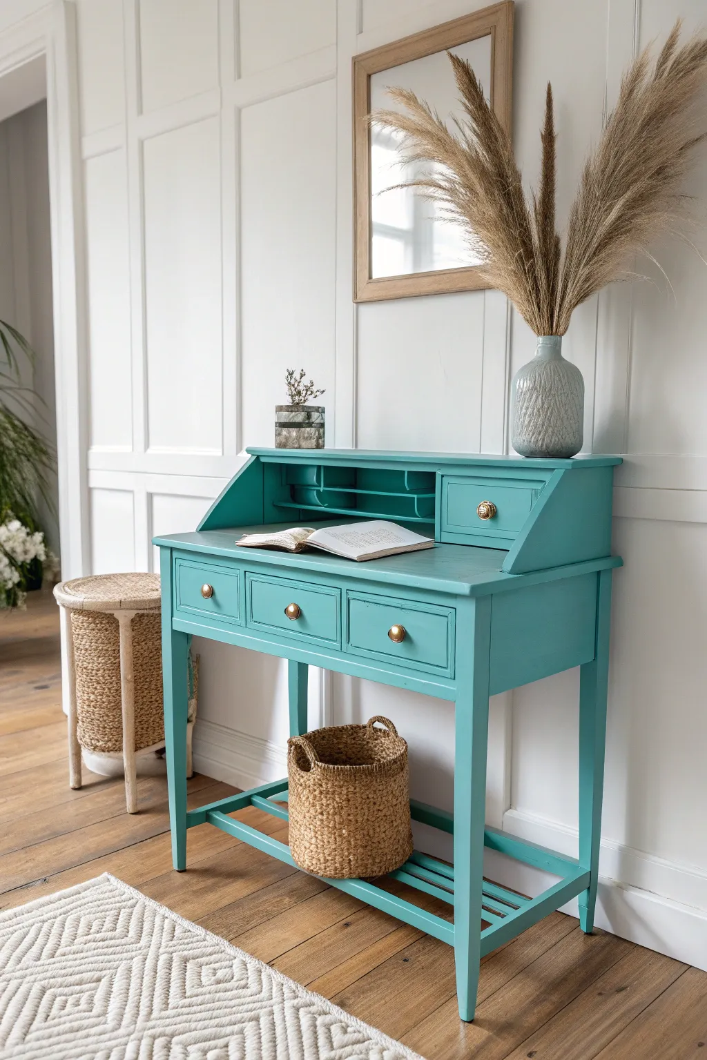 Transform your workspace with a bold splash of turquoise—where creativity meets minimalist charm.