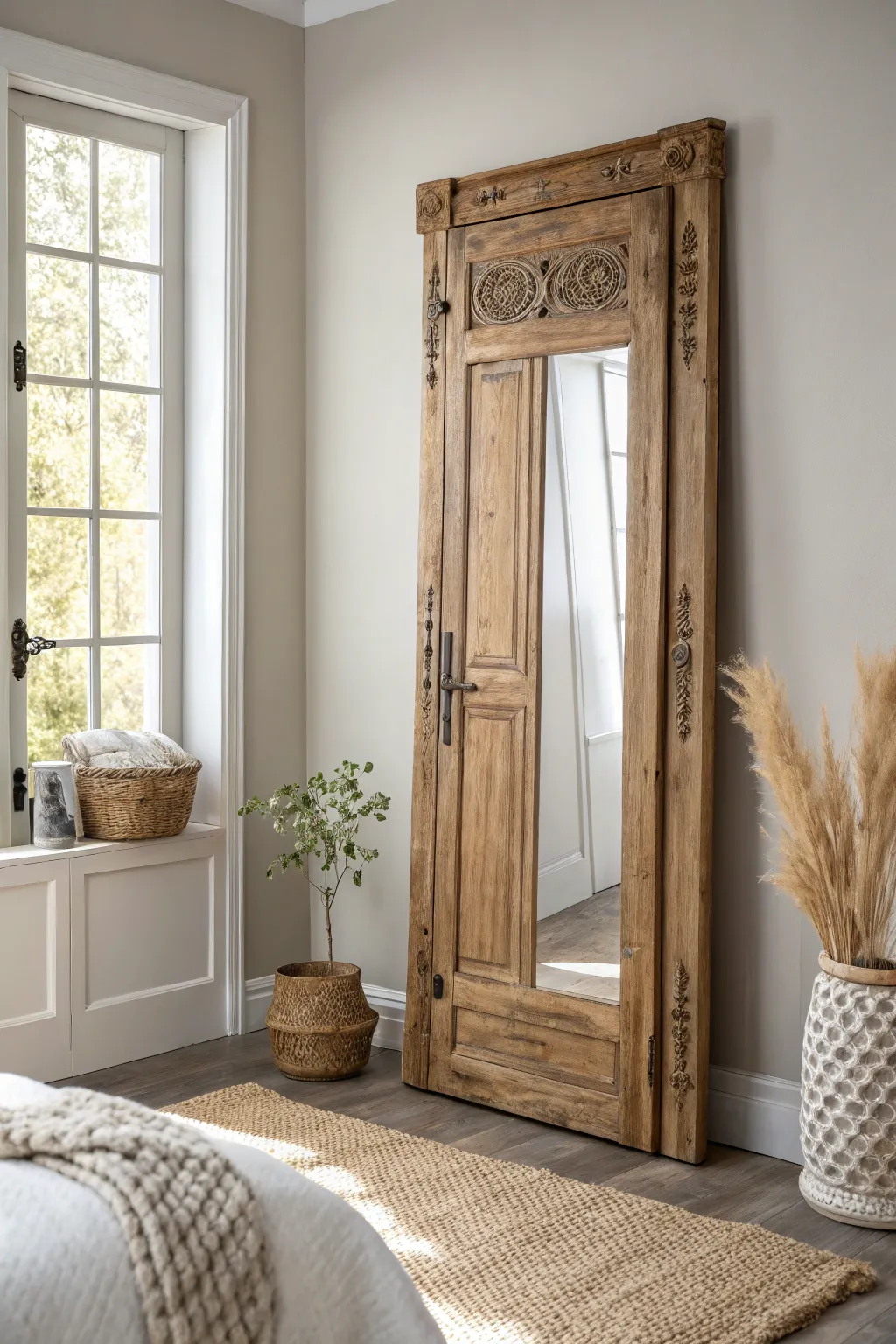 Transform vintage charm into modern elegance with a repurposed door mirror.